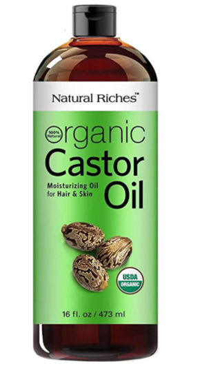 Cold pressed Organic Castor Oil For Dry Skin Hair Loss Dandruff Thicker Hair by Natural Riches- 16 fl. oz.