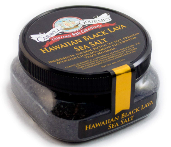 Unrefined Hawaiian Black Lava Sea Salt Infused with Activated Charcoal 4 oz. Stackable Jar