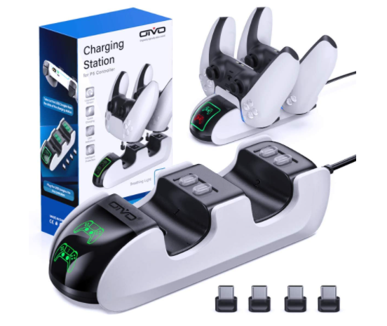 PS5 Controller Charger Charging Dock Station with 4 USB-C Adapter
