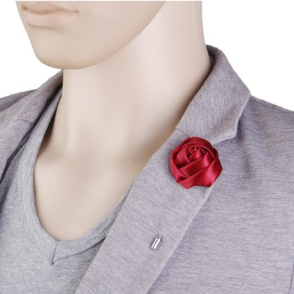 Wine Red Flower Brooch for Men With Pin