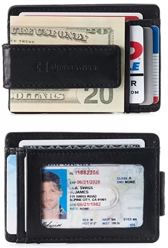 Alpine Swiss Harper Magnet Money Clip Slim Leather Wallet for Men