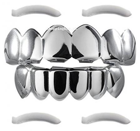 White Gold Plated Teeth Grillz and 2 Extra Molding Bars