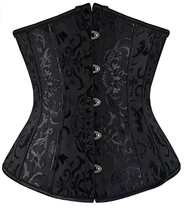 Women Lace Up Underbust Waist Training Corset - Medium Black