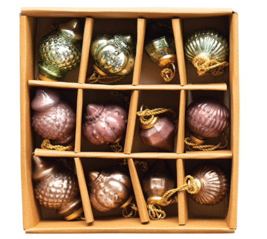 Distressed Glass Christmas Ornaments kraft box (Set of 12 Pieces)