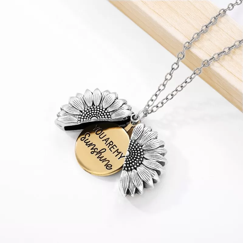 Necklaces for women, You are my sunshine sunflower Necklace - Silver