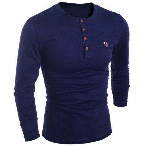 Round Neck Edging Buttons Embellished Men's T-Shirt Online shopping in ...