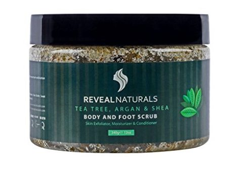 Reveal Naturals Tea Tree Oil, Argan, & Shea Body and Foot Scrub for All Skin Types (12 Oz)