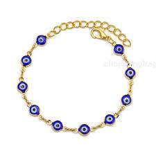 Gold blue red evil eye stainless steel bracelets for female - 18.7cm long