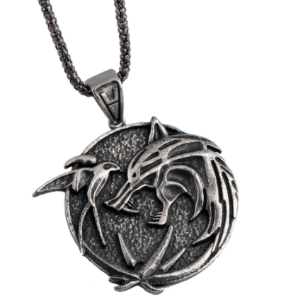 Wizard pendant necklace for men -  wolf head jewelry
