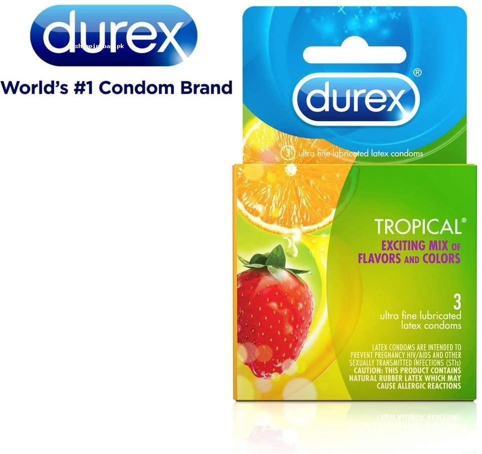 Durex Lubricated Latex Tropical Flavors Condom - 3 count