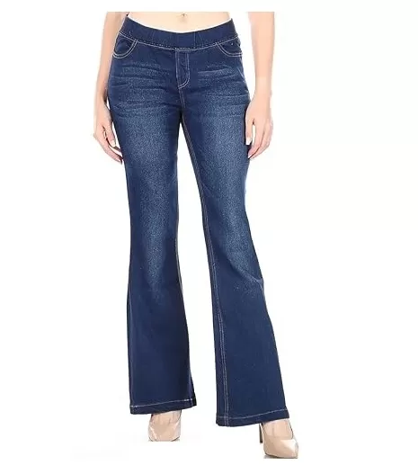 Elastic Pull On Skinny Flared Bootcut Denim Jeans for Women - Color: Blue, Size: Large
