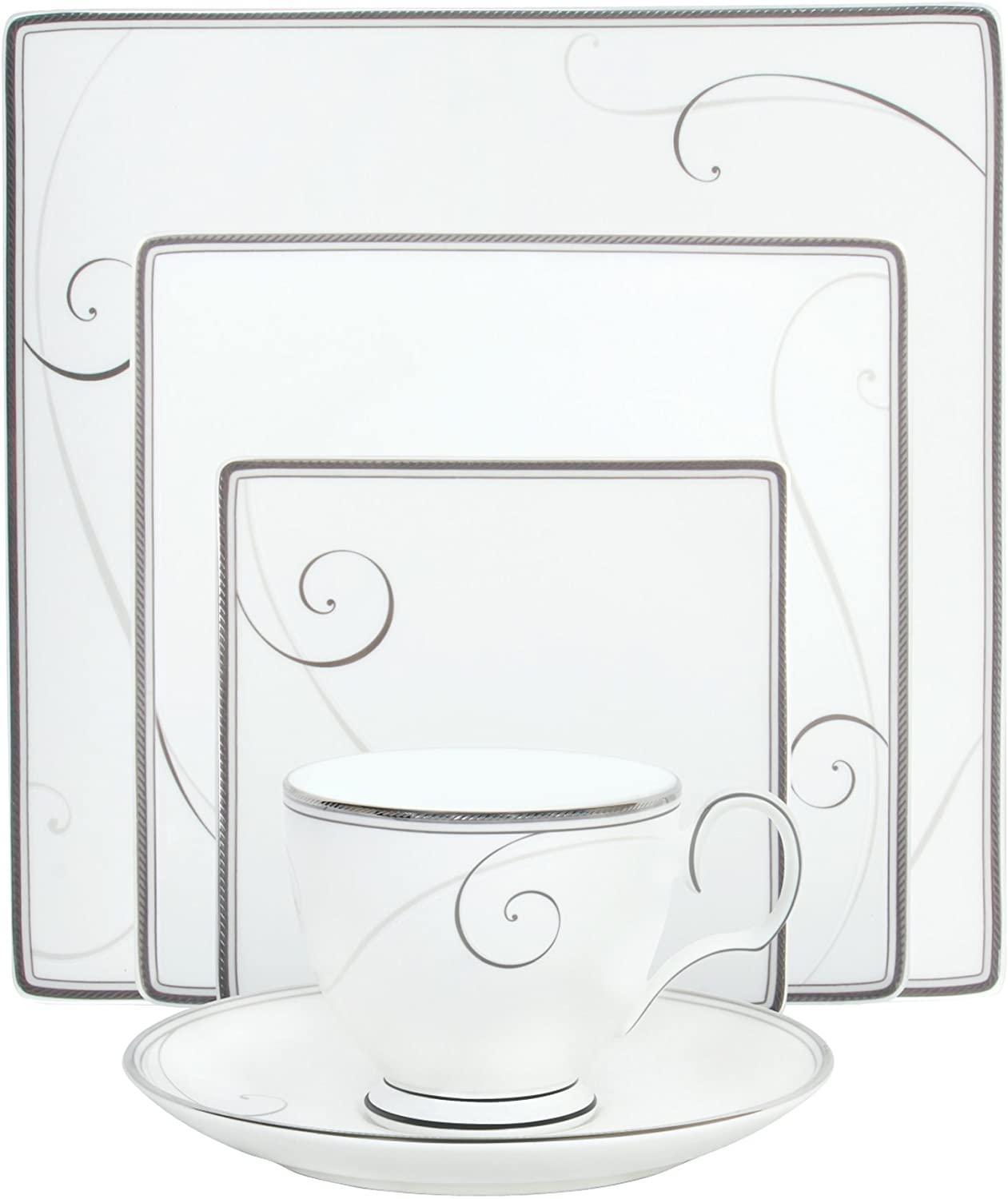 White Platinum Wave Square Place Dinnerware by Noritake  5-Piece