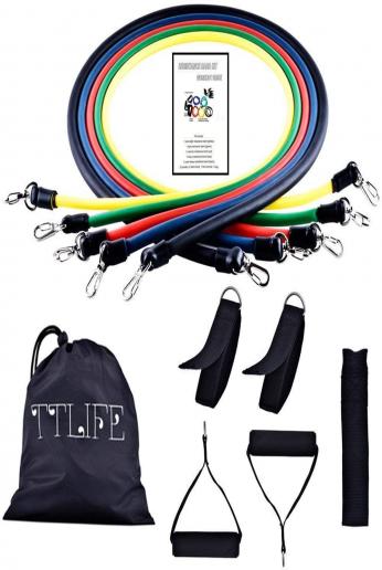 TTLIFE Exercise Resistance Bands for Yoga, Pilates Fitness Tubes for Physical Therapy Set Comes with 5 Different Levels of Fitness and 5 Heavy Duty Bands,1 Door Anchor Attachment,2 Ankle Straps,2 Foam Handles,1 Carrying Pouch with Drawstring Closure,Workou