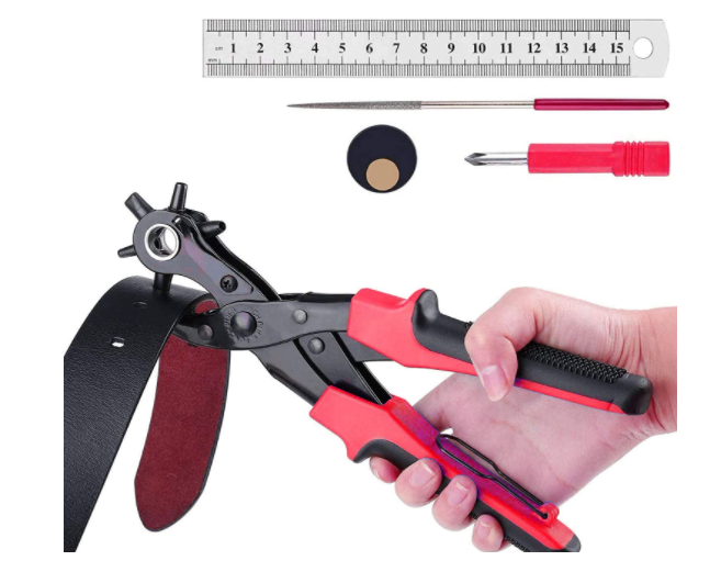 Leather Hole Punch Plier Tool Kit Set for Belts - Red Black Color
