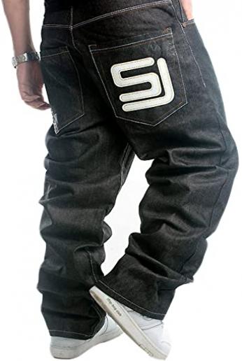 QIBOE Men's Cool Hip-hop Baggy Denim Loose Pants