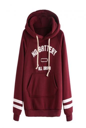 SheIn Womens Hoodie Autumn Casual Pullovers For Ladies Burgundy Letters Print Long Sleeve Pocket Hooded Sweatshirt