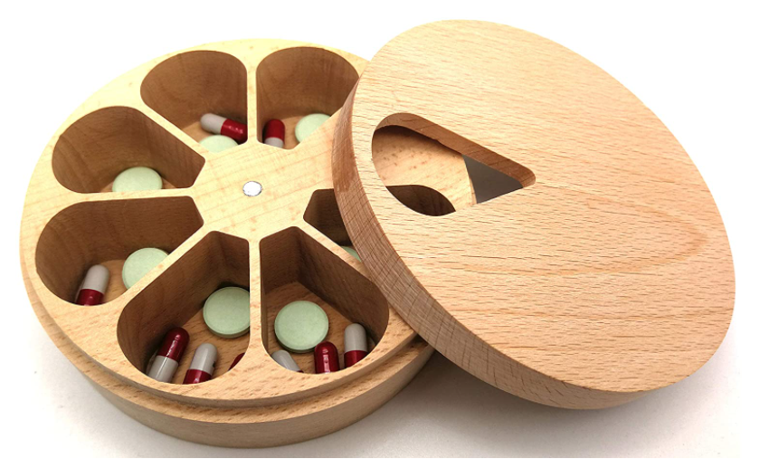 Fashciaga Multipurpose Wood Pill Organizer Case