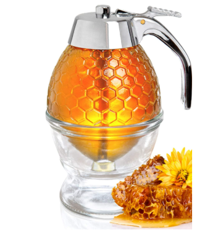 Hunnibi No Drip Glass Honey Dispenser with Stainless Steel Top
