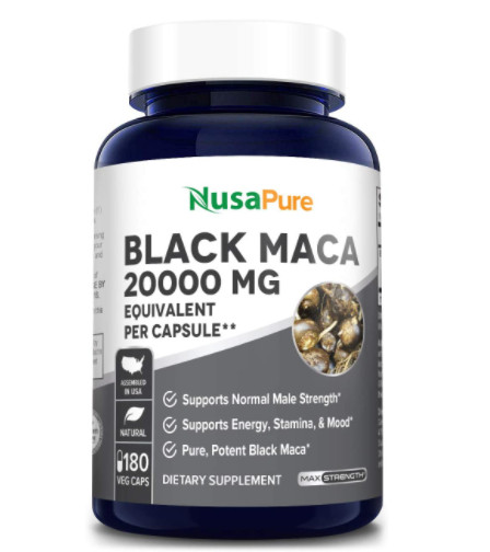 NusaPure Black Maca Root 20,000 mg 180 Veggie Capsules