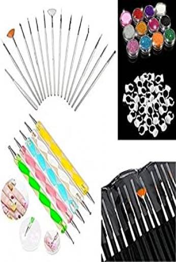 Glam Hobby 20pc Nail Art Manicure Pedicure Beauty Painting Polish Brush and Dotting Pen Tool Set for Natural, False, Acrylic and Gel Nails