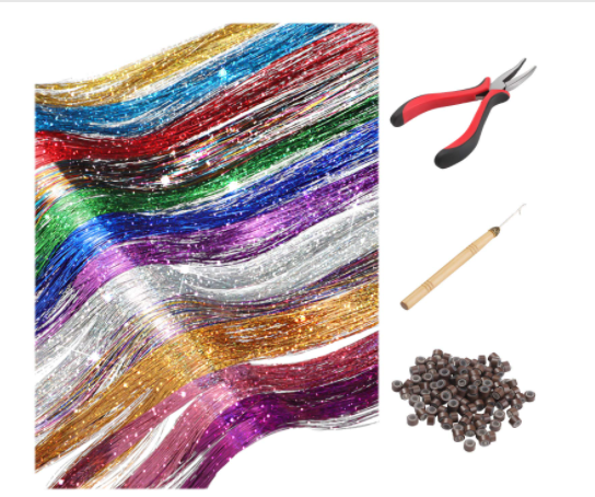 Hair Tinsel Strands Kit for Women Girls with Tools -12 Colors, 2400 Strands