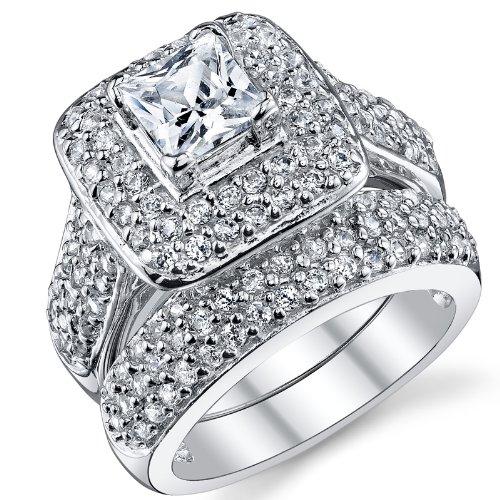 Sterling Silver Princess Cut Cubic Zirconia Wedding Ring Set