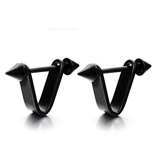 Black Spike Triangle Earrings for Men (2pcs)
