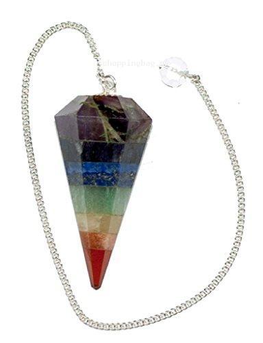 Hexagon Seven Chakra Gemstone Pendulum with Silver plated copper Chain