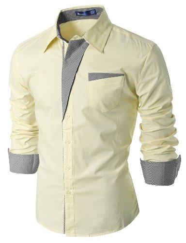 Doublju Slim Casual Dress Shirts For Mens US-XS