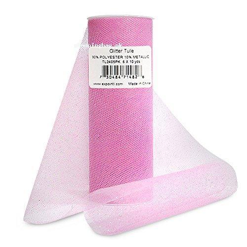 Glitter Tulle 6 Inch by 10-Yard Fabric in Pink