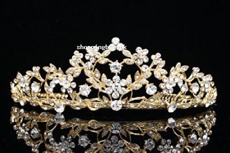 Floral Bridal Gold Plated Crown by Venus Jewelry