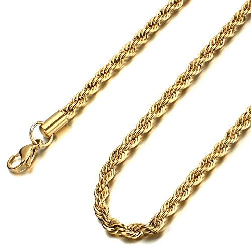 FUNRUN Mens Rope Gold tone Chain Necklace