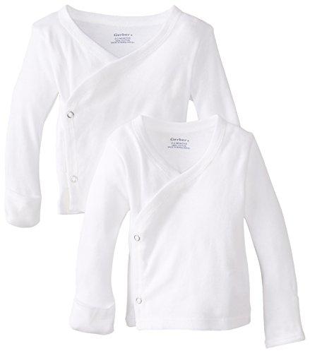 Gerber Unisex-Baby Newborn 2 Pack Long Sleeve Side Snap Mitten Cuffs Shirt, White, 0-3 Months Available in Pakistan