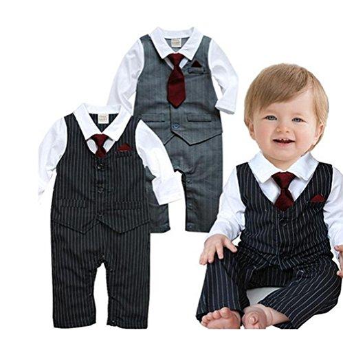 Handsome Tie Striped Vest Formal Wear Wedding Baby Boy Romper in Pakistan