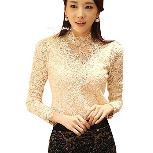 Lady Long-Sleeved Crochet Lace Office Shirt Online Shopping in Pakistan