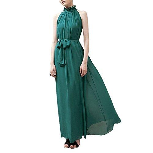 iecool Chiffon Ruffle Neck Sleeveless Gown