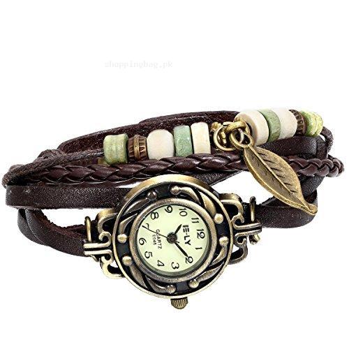 JewelryWe Women Weave Leather Bracelet Wrist Watch