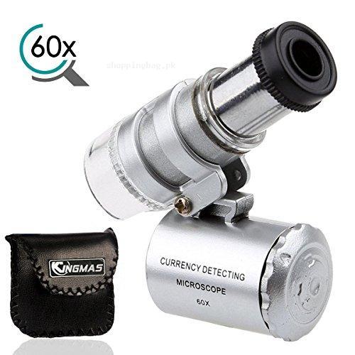 KINGMAS Mini Pocket Magnifier 60x Microscope with LED UV Light