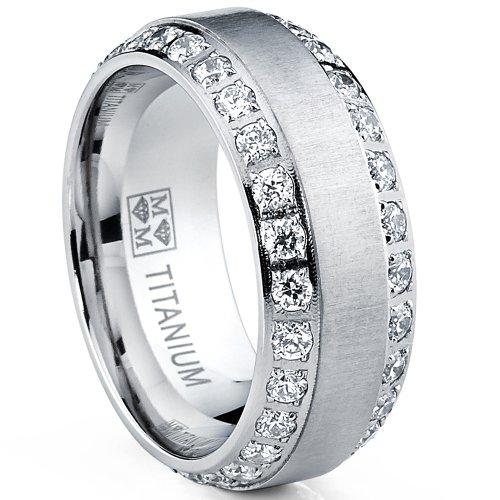 Men's Titanium Ring with Zirconia Wedding Band Engagement