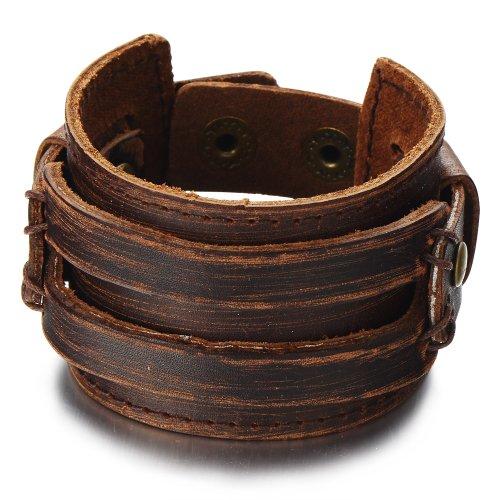 Metallic Brown Leather Wristband Bracelet