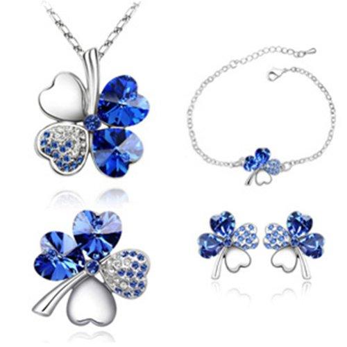 Mondaynoon Valentine s Gifts" Lucky Four Leaf Clover" Swarovski Elements Women s Crystal Jewelry Set, Australia Import Necklace, Bracelets, Earrings and Brooch Ensemble
