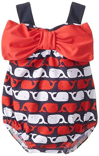 Mud Pie Baby-Girls Newborn Whale Bow Bubble Swimsuit in Blue Color For Age 6-9 Months