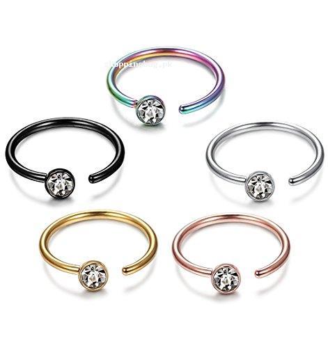 ORAZIO Stainless Steel Nose Rings of 5 Mixed Colors