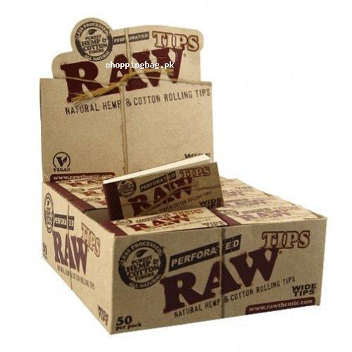 Raw Rolling Papers Perforated Wide Cotton Filter Tips (50 Tips Per Pack)