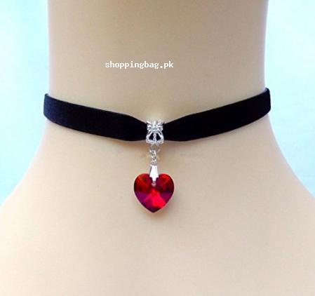 Red Velvet Heart Crystal Choker Necklace by Chonlyshop