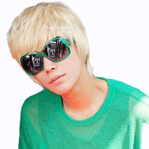 Mens Short 25cm Straight Blonde Hair Wigs