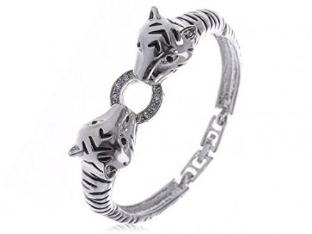 Silver Tone Tiger Cuff Bracelet Bangle