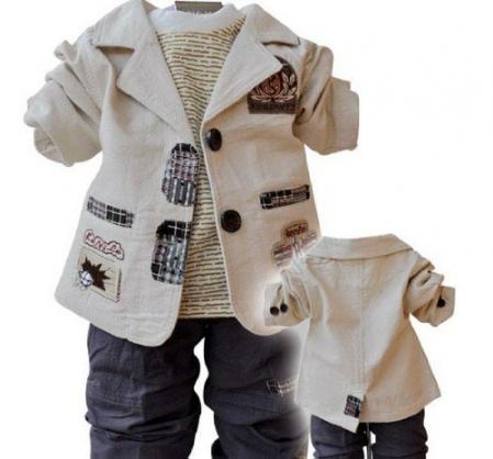 SOPO Toddler Baby Boy 3 Piece Cotton Patchwork Jacket, Tshirt, Pants Beige 1 - 4 Year