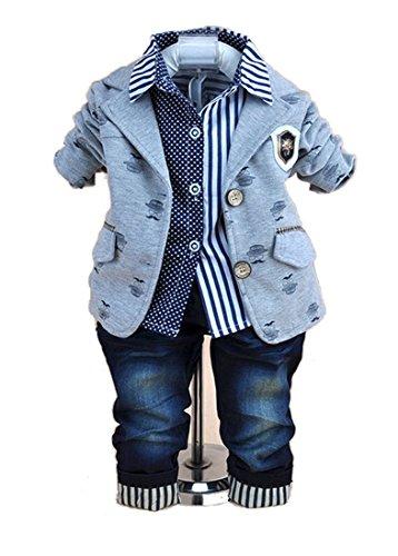 Baby Boy Gentleman Patchwork Outfits (Jacket, Strip Shirt, Jeans)