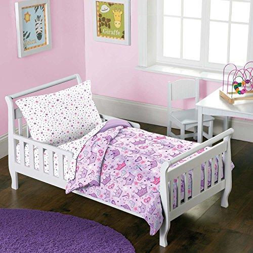 Stars & Crown Purple Pink Princess 4-Piece Toddler Bedding Set